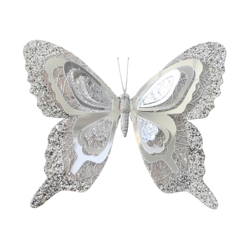 Shatterproof Sequins Butterfly Decorations For Christmas Tree 25Cm Glittering Wing Indoor Outdoor Festival Party Supplies