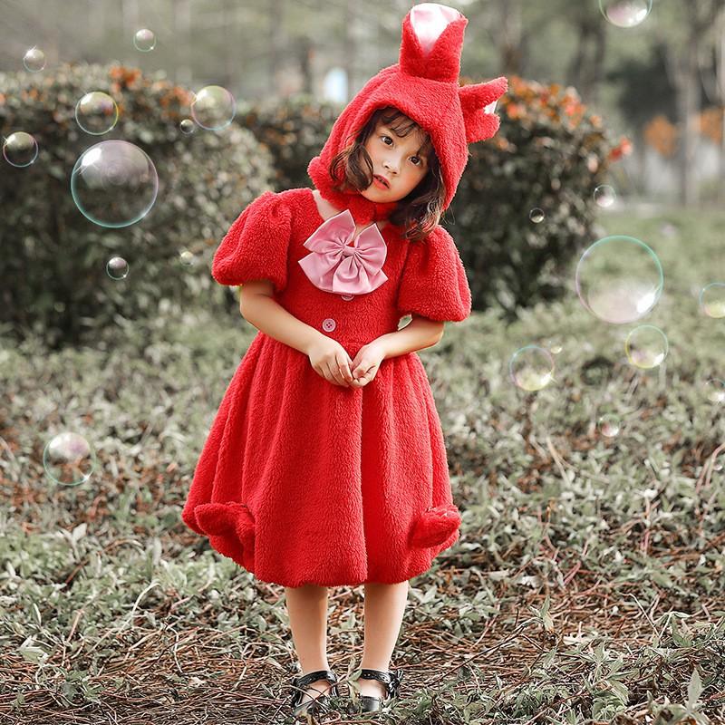 Costume da Coniglio per Bambini Festa Esibizione sul Palco Outfit da Coniglietto Rosso Bianco Nero 3-8 Anni