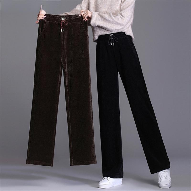 Autumn Winter Women High Waist Vintage Wide Leg Trousers Elegant Thickening Warm Loose Quality Streetwear Corduroy Loose Pants
