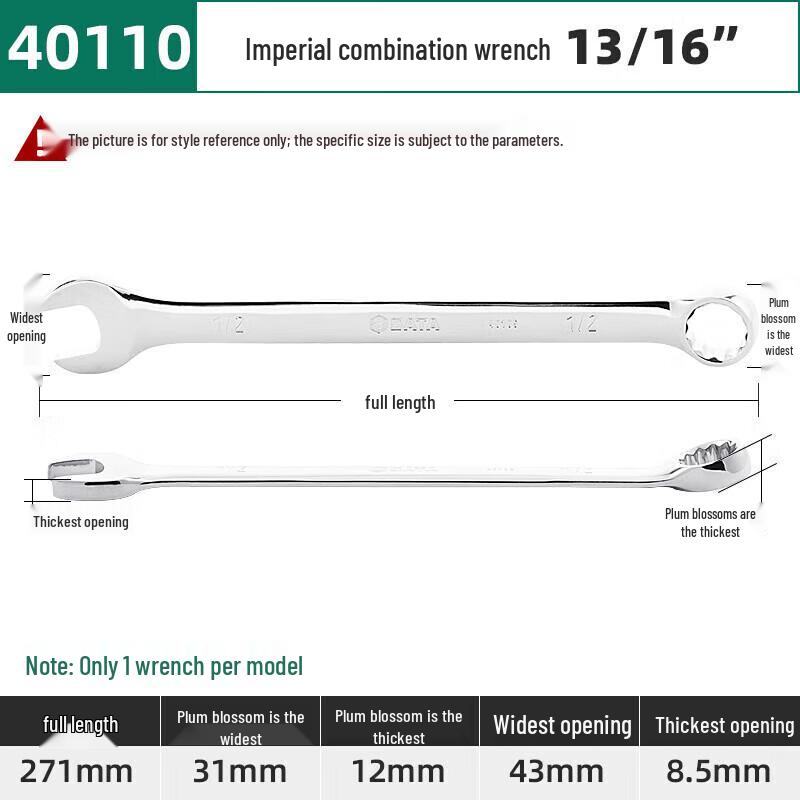 SATA 40110 Imperial Full-Polished Combination Wrench