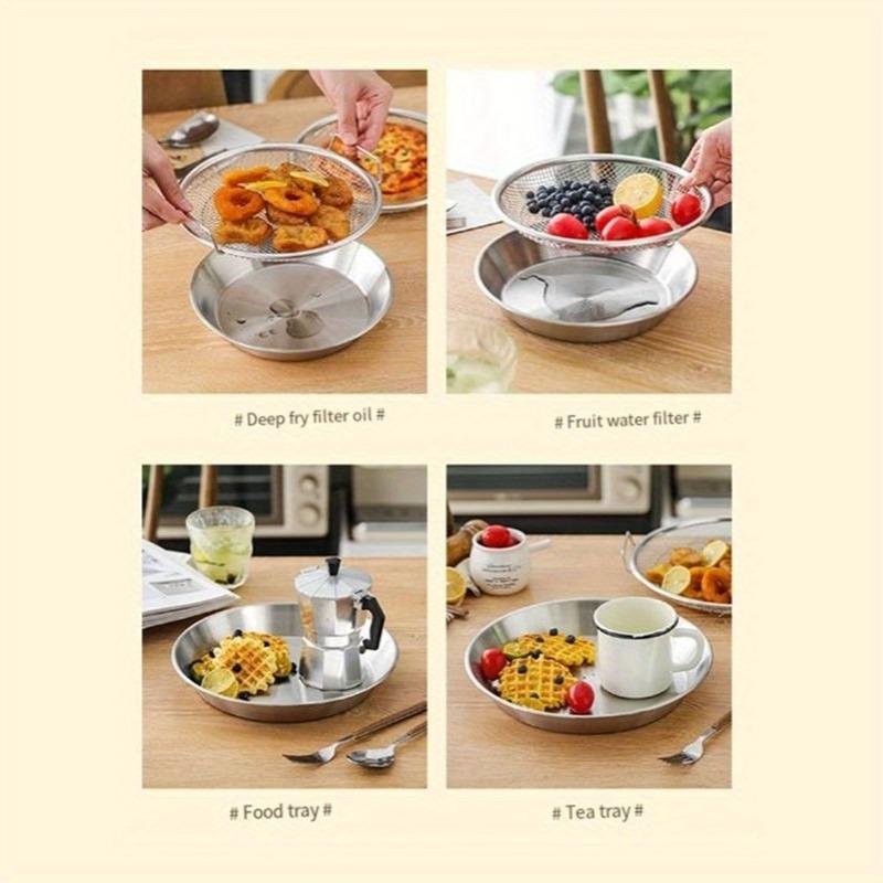 Premium Stainless Steel Oil Strainer with Tray Frying Net Sieve Food Drainer and Clip for Air Fryer BBQ and French Fries Filter
