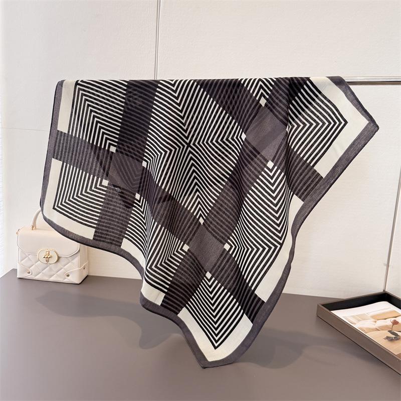 Simple geometric paper pattern imitation velvet herringbone pattern cotton and linen feeling small square scarf silk scarf headscarf shawl decorative