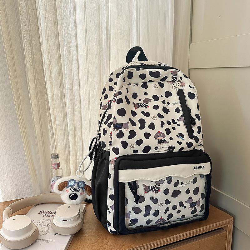 Schoolbag Lightweight Casual Backpack Cow Pattern Simple Going Out Cartoon Dog School Bag Female Student Cute Large Capacity Backpack