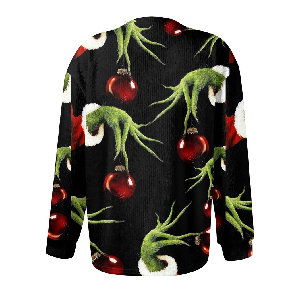 Women's Fashion Christmas Printed Long Sleeve Knitted Cardigan Button Down Jacket