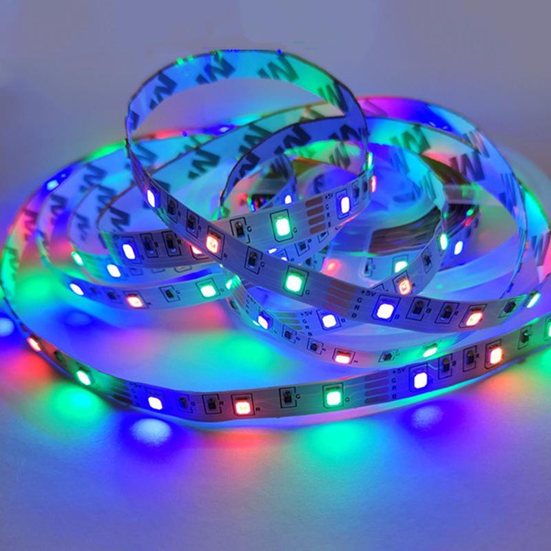 RGB LED Strip Light with 24-Key IR Remote & Bluetooth App Control, 2835 SMD 60 LEDs/m, Flexible 5V Strip