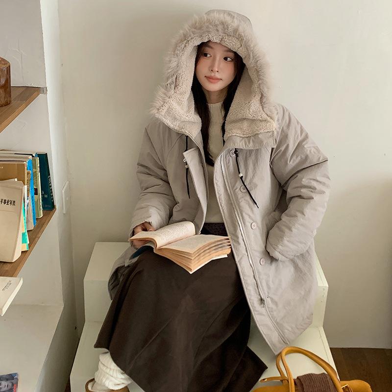 Medium and Long Cotton-padded Clothes, Winter New Korean Version Loose and Versatile Cotton-padded Clothes and Velvet Cotton-padded Jackets.