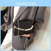 Minimalist Square Bag With Simulated Pearl Decoration Crocodile Pattern For Street Fashion