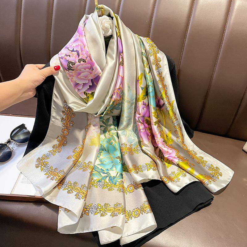 Spain Fashion Brand Women Silk Scarf Luxury Floral Stain Pashmina Shawls and Wraps Foulard Femme Bufandas Beach Hijab 180*90Cm