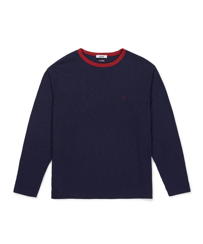 CLOVE [26Fw CLOVE] Contrast Neck Point T-Shirt (Navy)