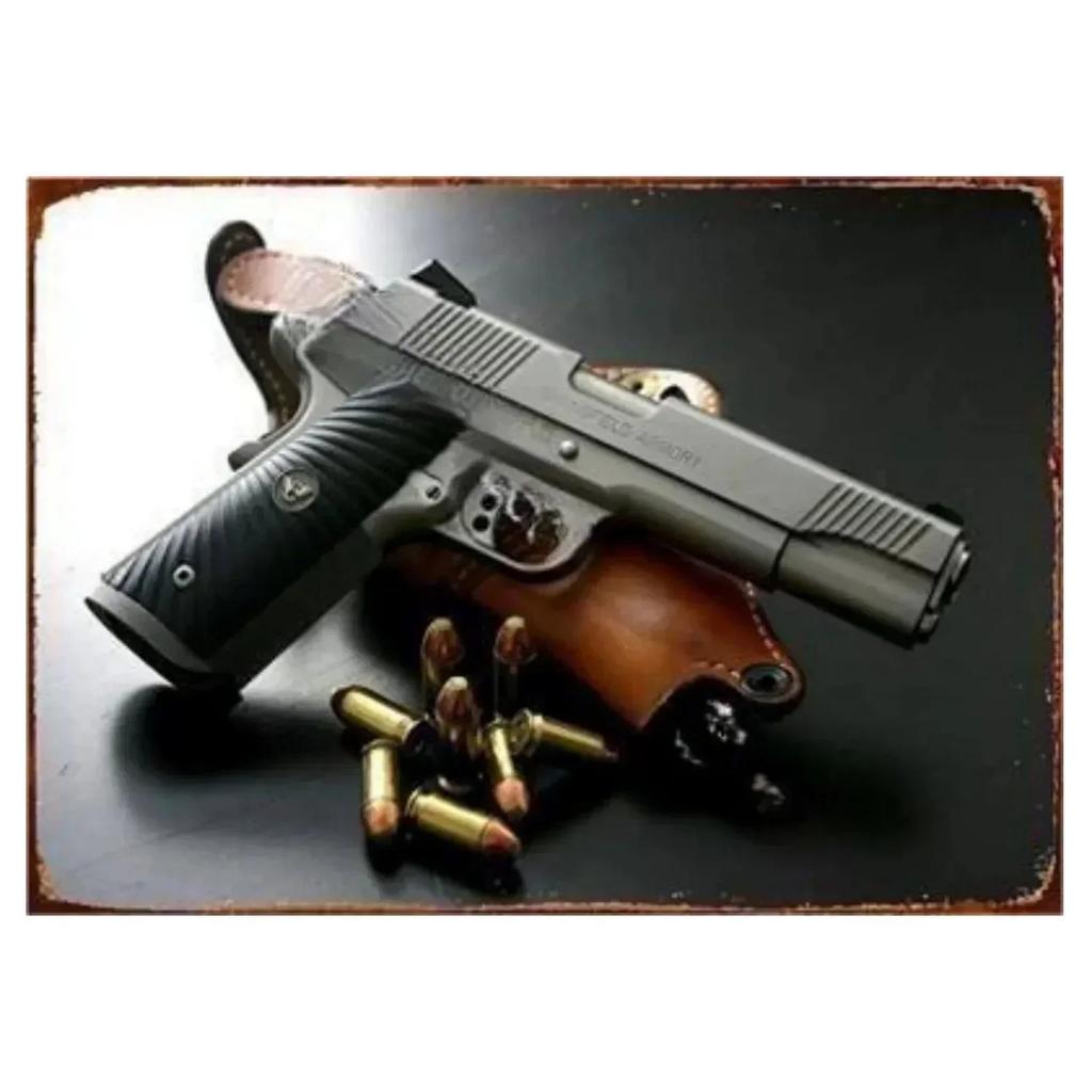 1PC Pistol Metal Signs Boasting Authentic Military Flair: A Must - Have for Adding a Touch of Rugged