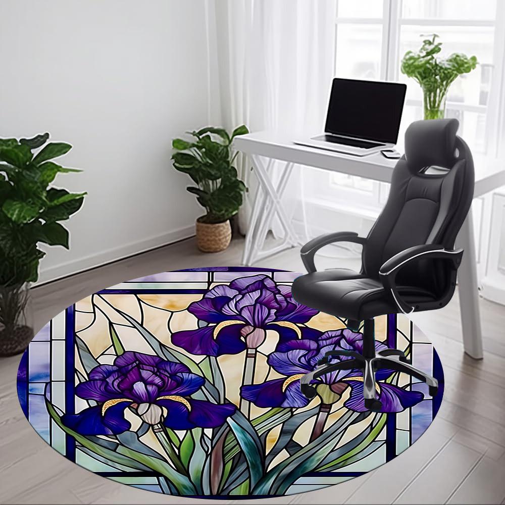 1pc Iris StainedGlass Office Round Area Rug, Under Office Chairs Bedroom Living Room Home Decor, Room Deco