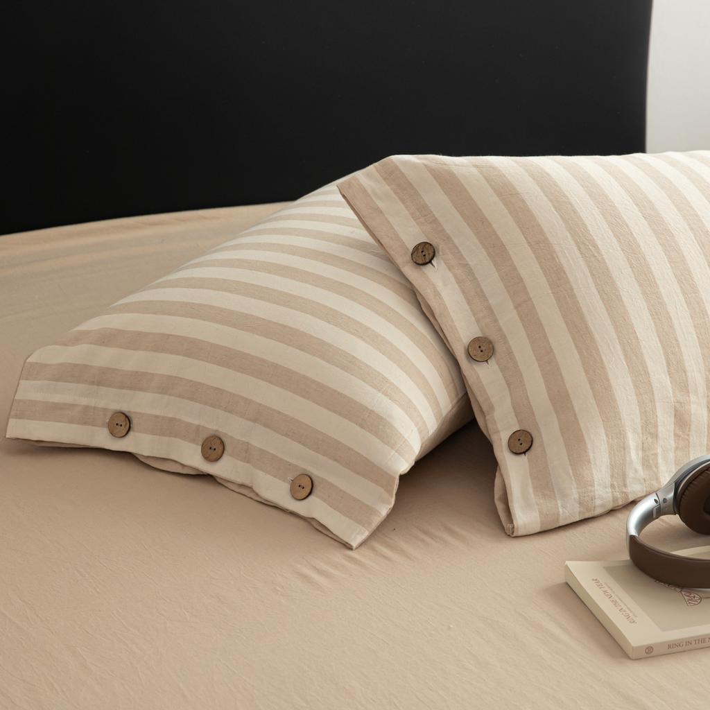 Class A Japanese Style Button Linen Cotton Bed, Premium Cotton And Linen Quilt Cover Kit, Pure Cotton Bedding 4