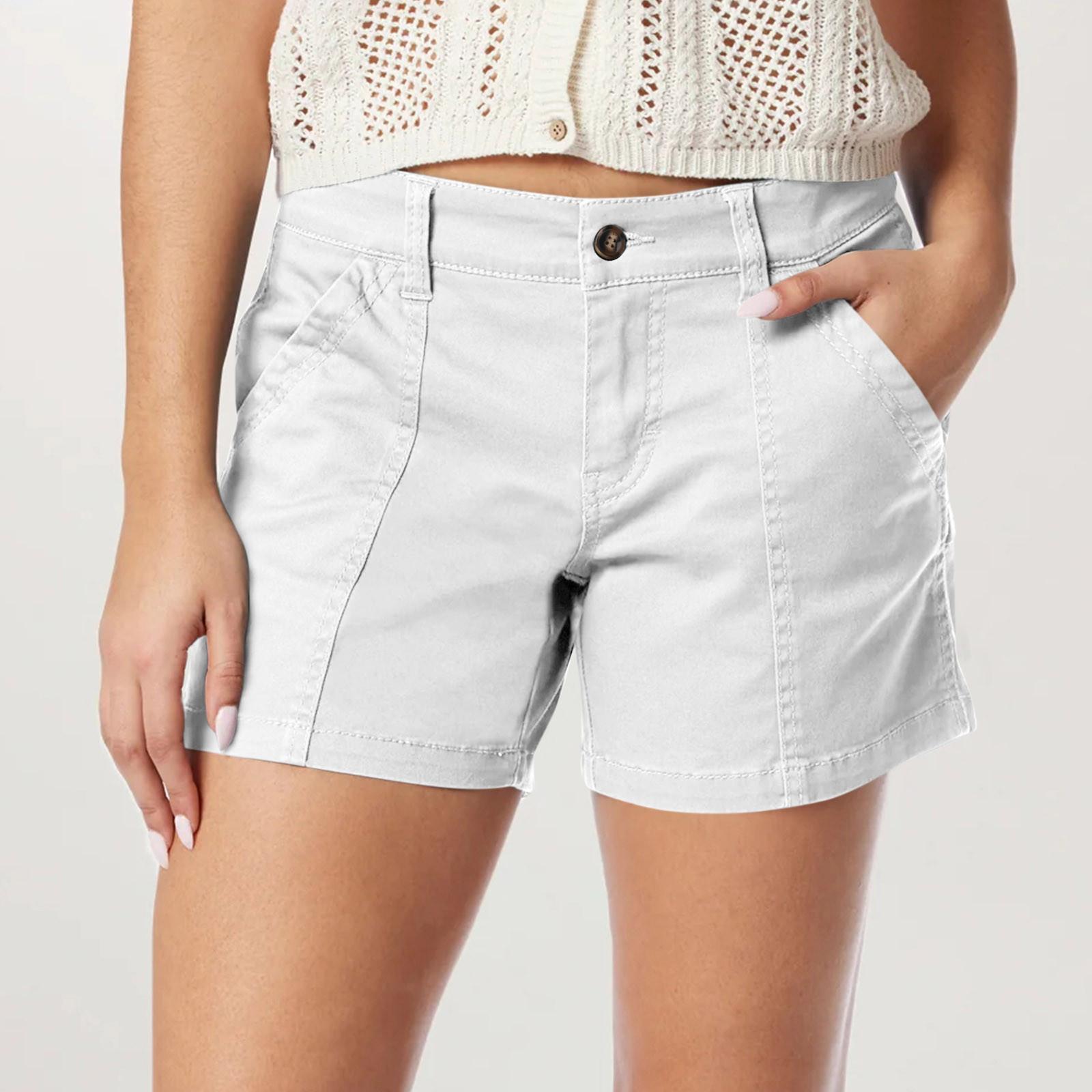 

Женский мягкий эластичный твил с короткими боковыми карманами Мягкий на ощупь без пуговиц и молний Привлекательный крой S белый