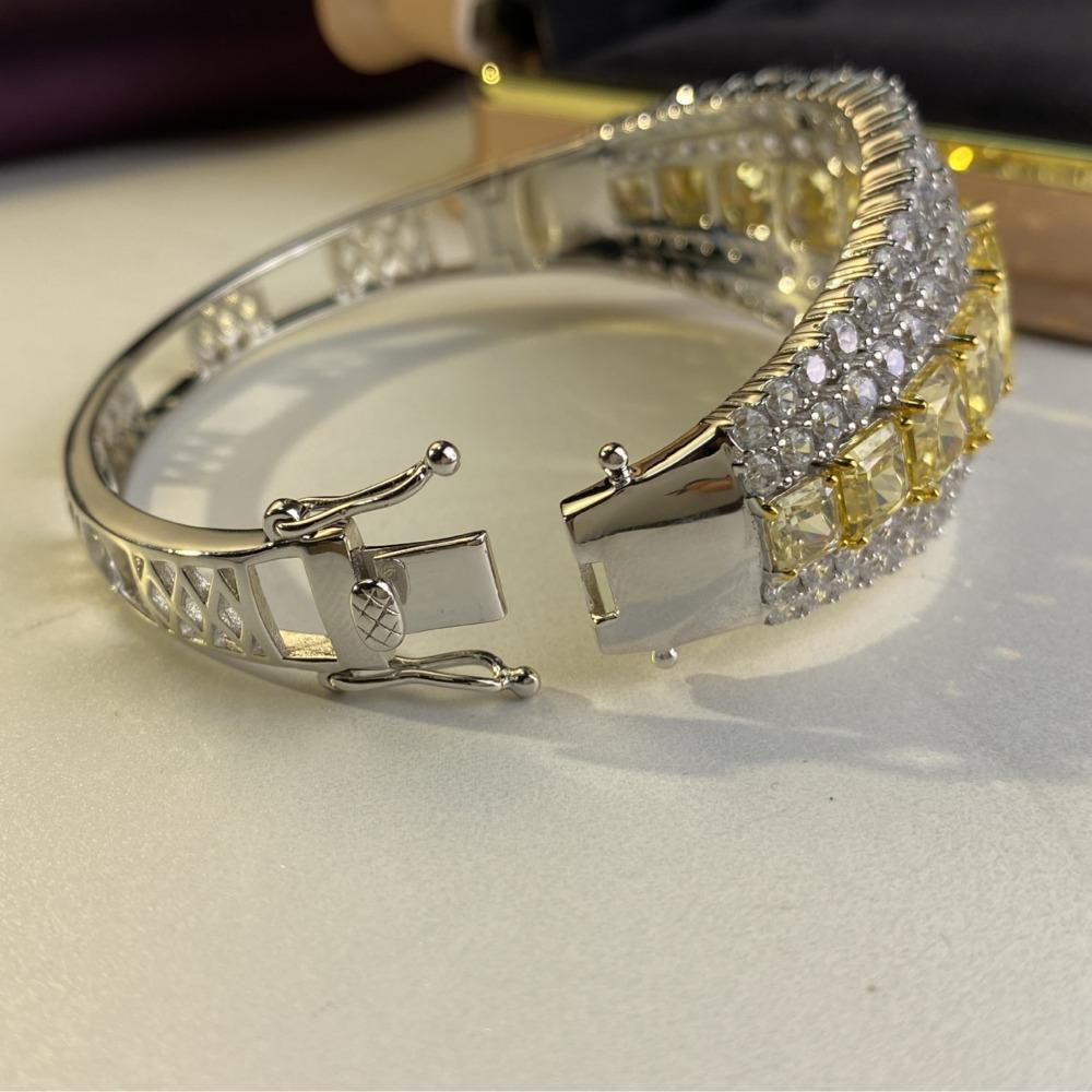 GICA GEMA 100% 925 Sterling Silver Luxury Topaz Sparkling High Carbon Diamond Bangle Bracelet Wedding Parrty Bridal Fine Jewelry