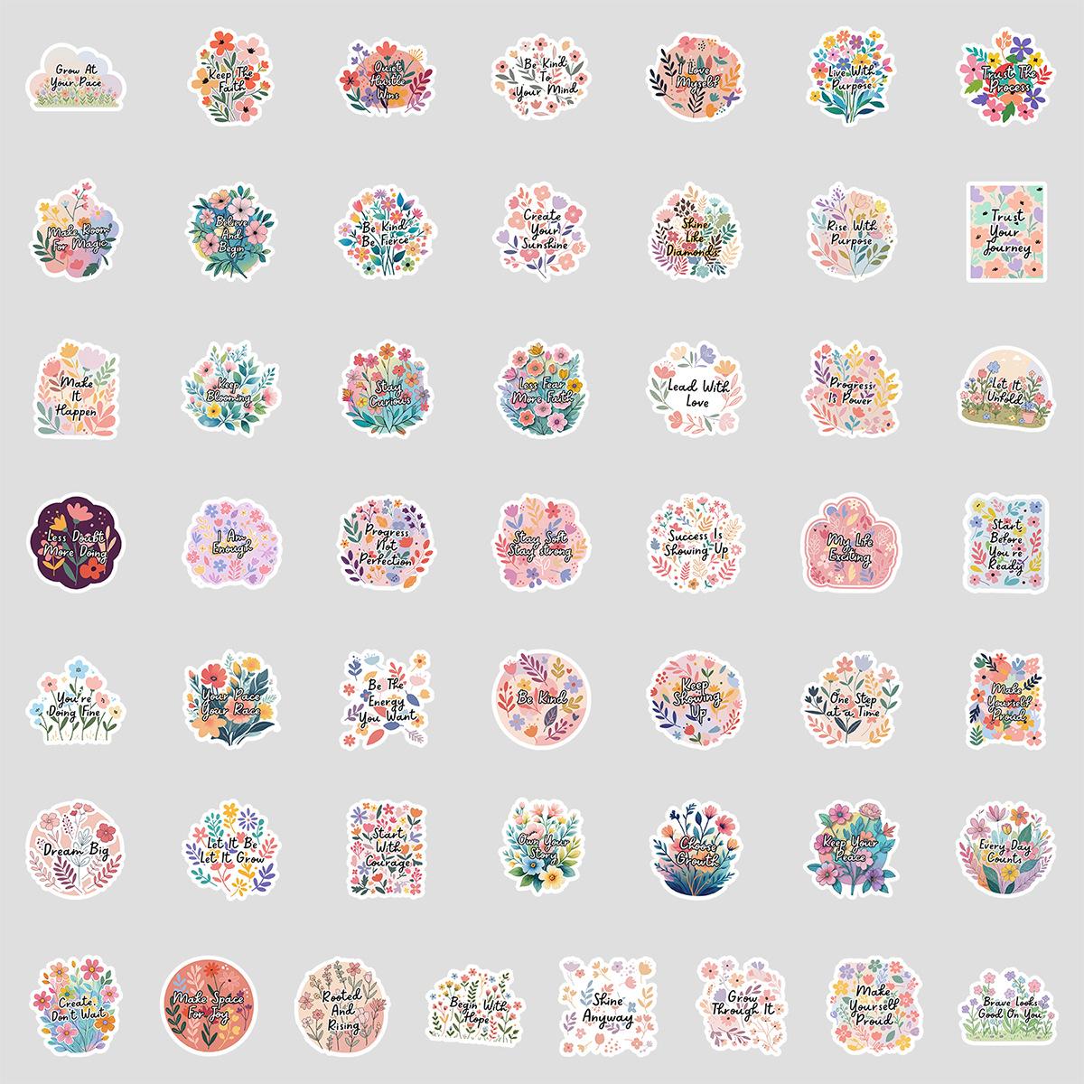 

50 Мотивационных Фраз с Цветами Граффити Наклеек Водонепроницаемые Декоративные Наклейки для Чашки для Воды, Чемодана, Скейтборда, Мобильного Телефона, Компьютера