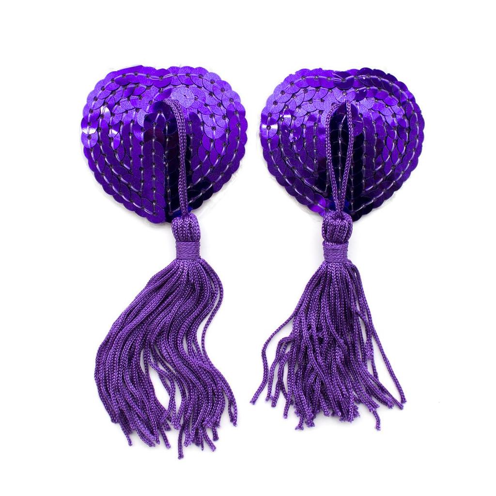 Sequin Heart-shaped Tassel Nipple Covers - Adult SM Bondage Accessory