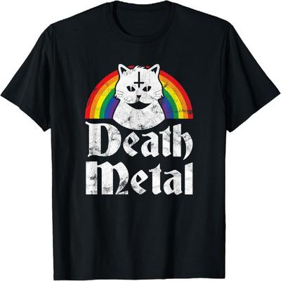 Maglietta Death Metal Gatto Satanico Arcobaleno Rock Goth Concerto Maglietta