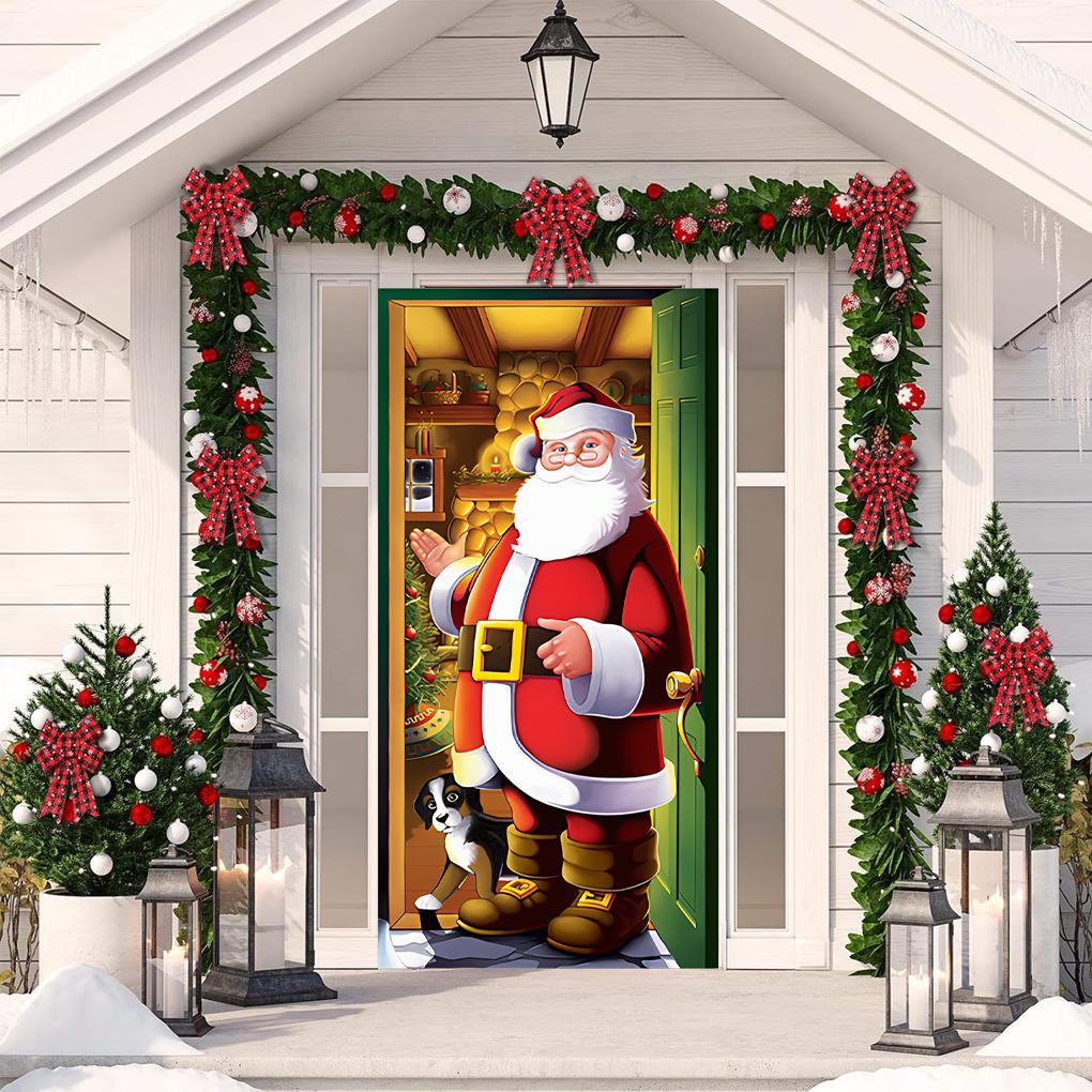 New Christmas Door Cover Merry Christmas Background Banner Xmas Fabric Door Banner Photography Hanging Cover Photo Props Decor