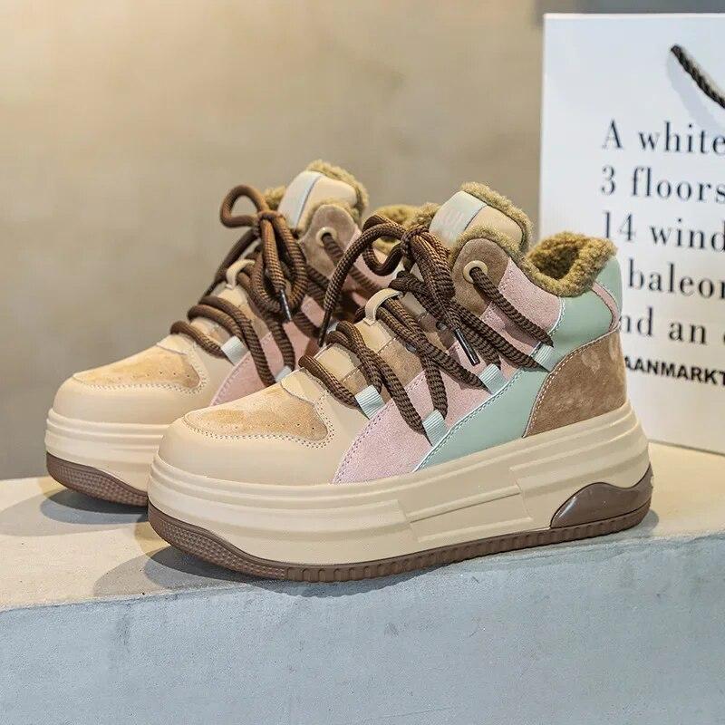 Fujin 7cm podzimní zimní motorkářské kotníkové boty dámské zip s tlustou podrážkou s kulatou špičkou britské šněrovací platforma na klínku plyšové mokasíny