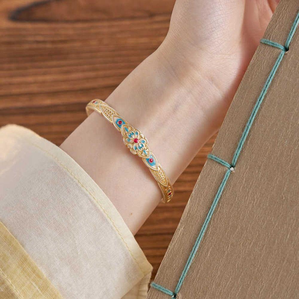 Flower New Chinese Style Bracelet Hand Jewelry Retro Opening Hand Ring  Girls