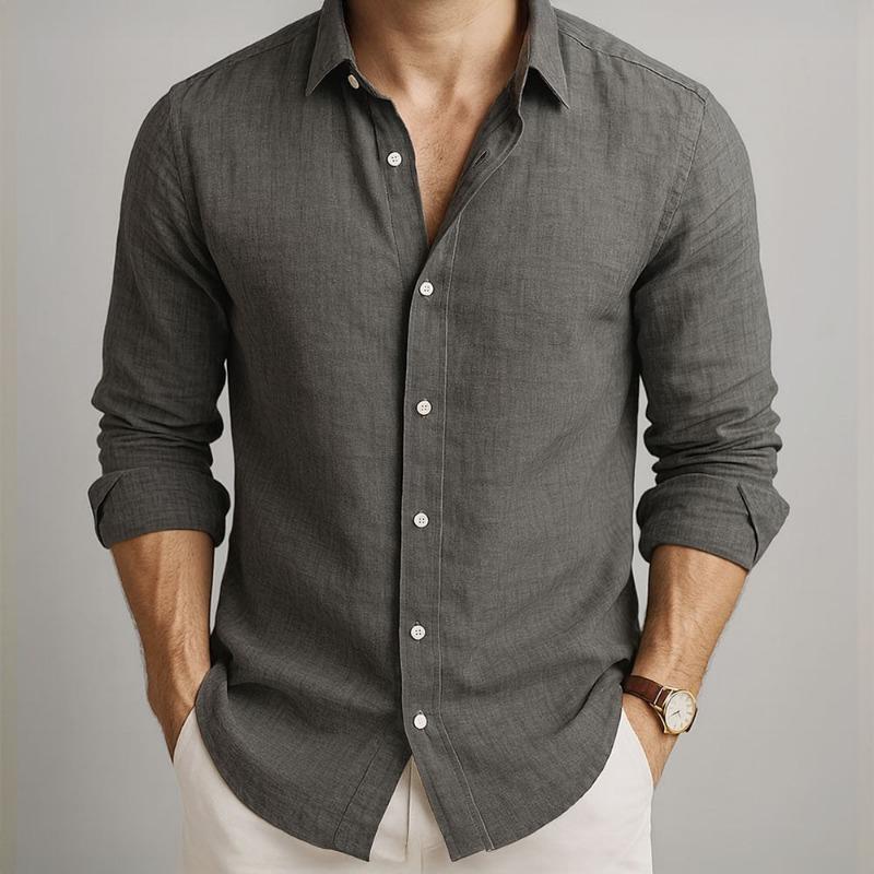 Mens Long Sleeve Solid Casual Business Breathable Dress Shirt