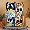 Custom Name Personalized Bluey Print Blanket, Home Decor, Bedroom, Sofa, Camping, Couch, Gifts for Birthday Christmas