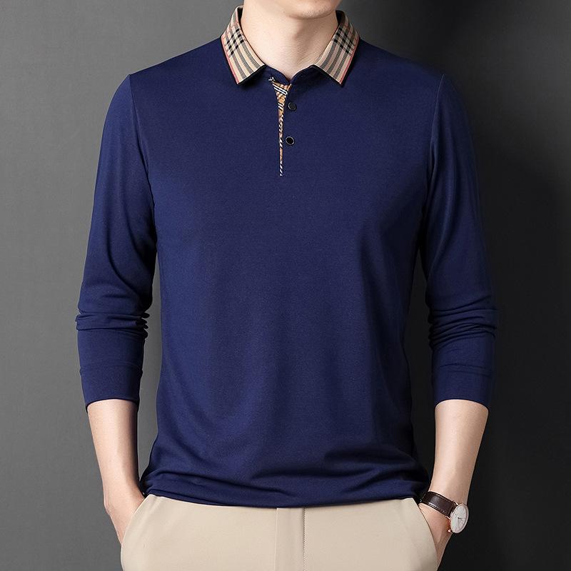 Men's Long-Sleeved Shirt T-shirt New Men's Spring and Autumn Solid Color Loose Lapels Quality Polo Shirt Thin