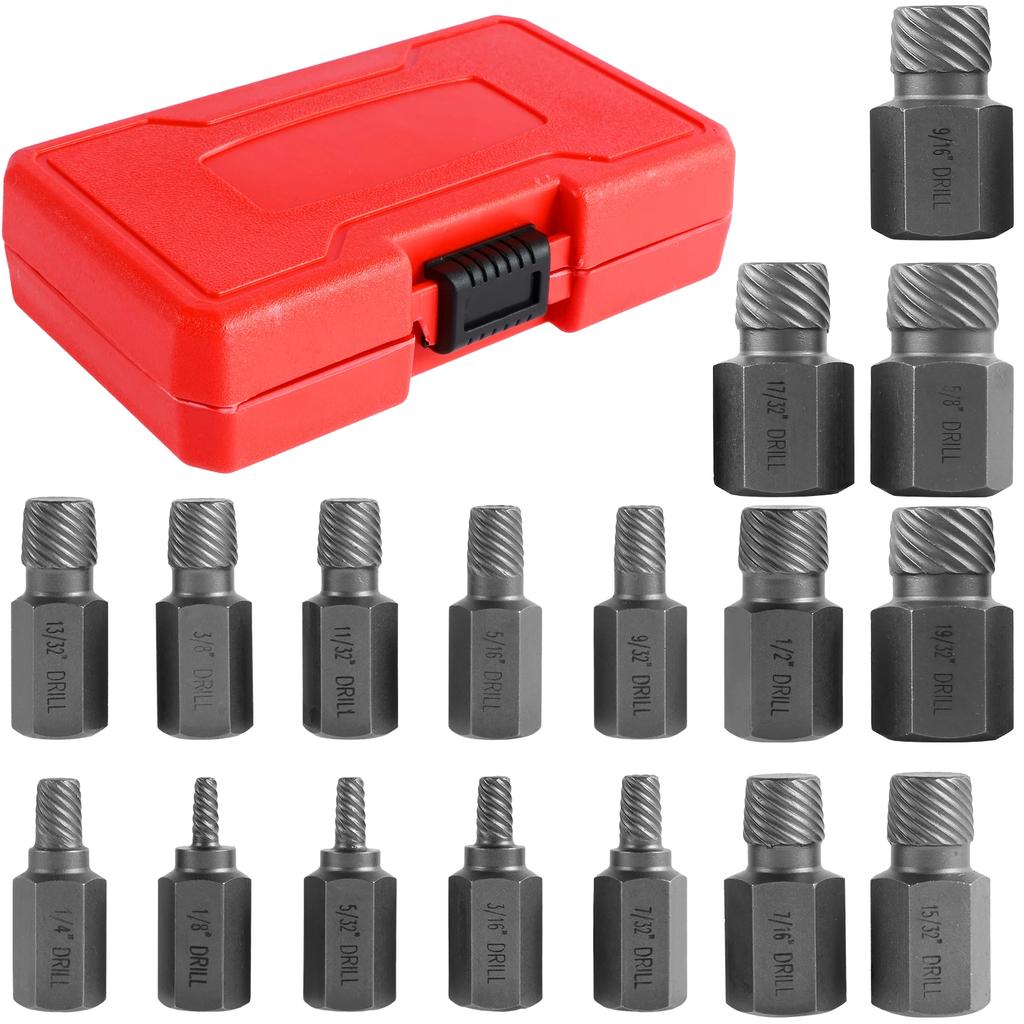 17Pcs Screw Extractor Set Hex Head Easy Out Bolt Extractor Set Portable Damaged Bolt Nut Remover Tool for Broken Bolts Studs