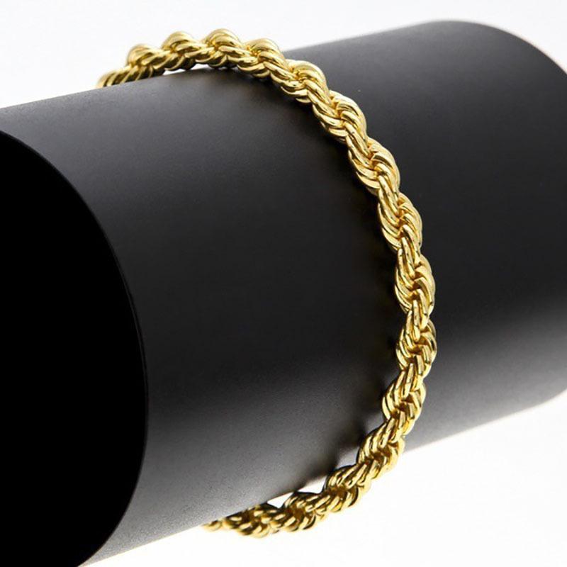 Gold Plated 18K Twisted Chain Necklace & Bracelet Set, 3mm Thick, Simple Couple Style