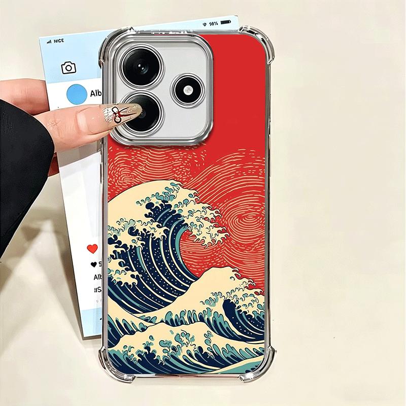 

Japanese Wave Kanagawa Surfing Plating Phone Case For Xiaomi Poco X5 X6 X7 X8 Pro Max F8 Ultra F7 M8 M7 M5S Redmi 15C 15 14C 13C Xiaomi Redmi 15C