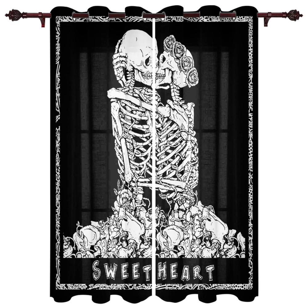 Teschio Artistico Fiori Rossi Onda Nuove Tende Semplici Decorazione per la Casa Tende Forniture Moderne per la Casa