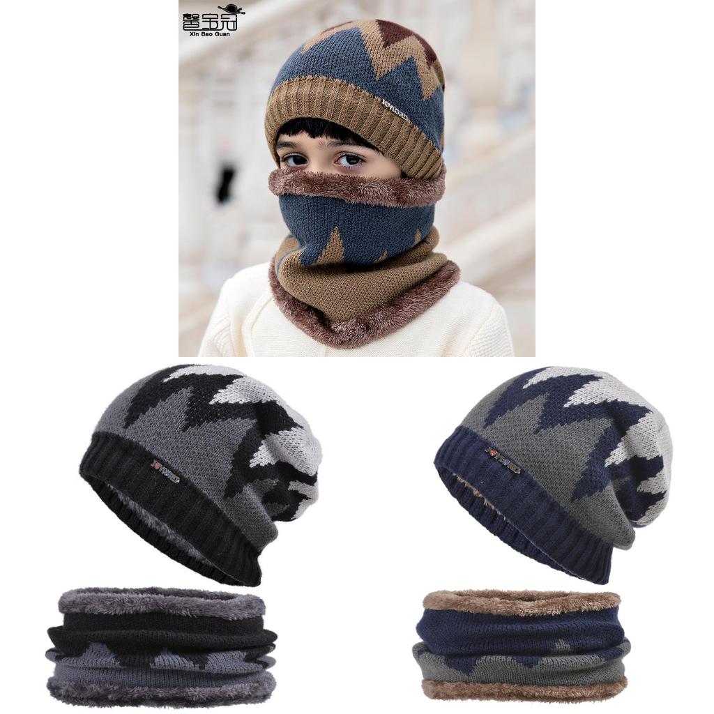 Gestrickte Kinderhaube mit Flammenmuster für Winter-Outdoor-Aktivitäten und Skifahren