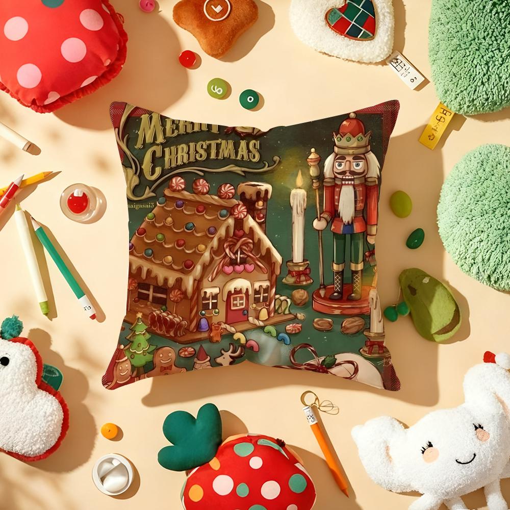 Merry Christmas Home Decoration Cushion Cover Plush Fabric Soft Double-Sided Printed Sofa Warm Winter Home Gift Pillow Cover
