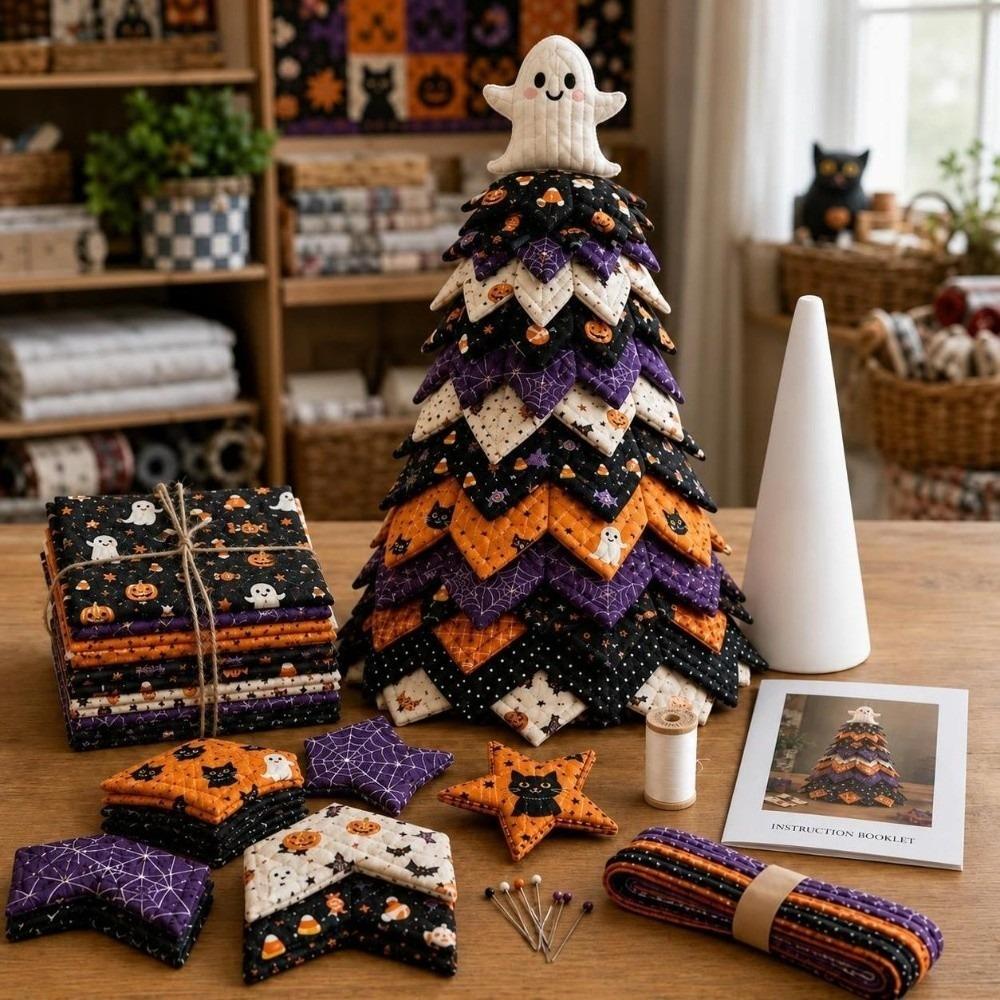 Complete Set DIY Craft Kit Handmade Hand-Made Decor Gifts Quilted Fabric Tree Halloween Decor