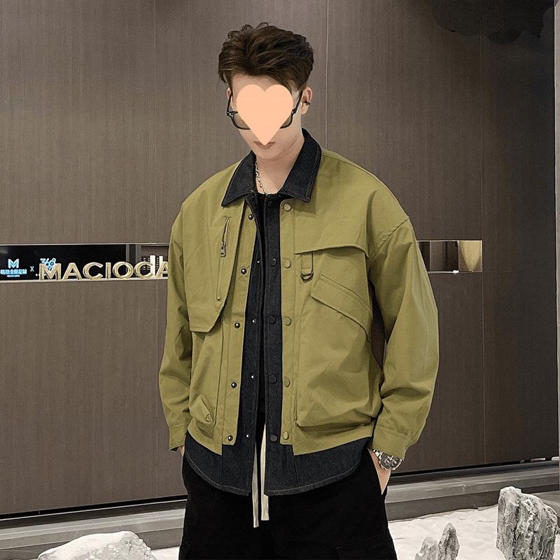 Fake Two-piece Jacket Men's Spring and Autumn New Loose Casual Denim Tops Men's Clothing