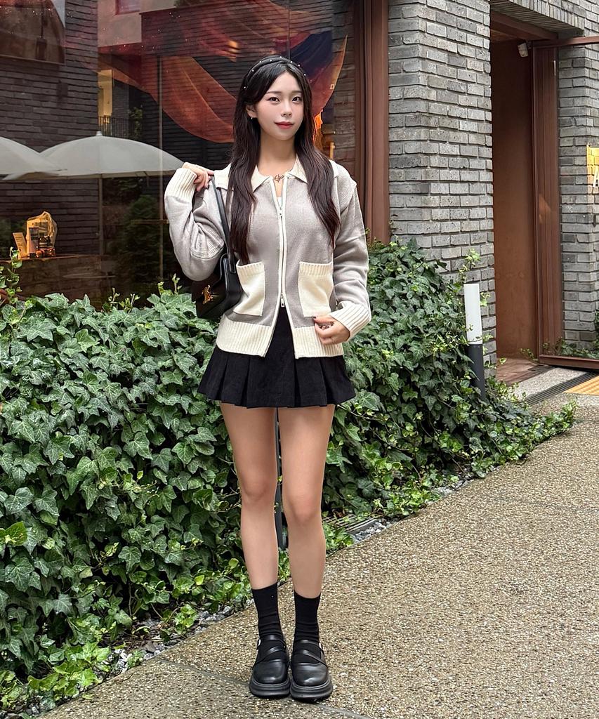 BLOND9 Shawl Collar Coloration Knit Zip-Up_Gray