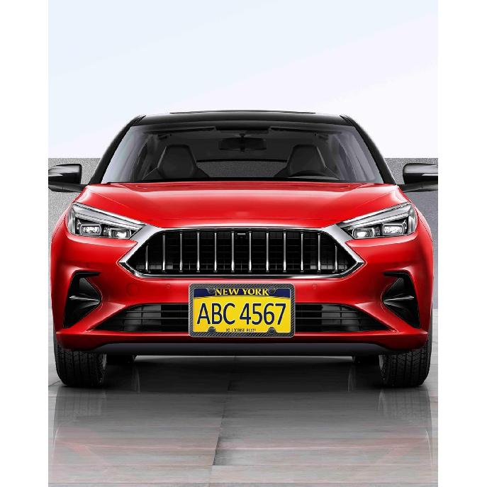 Carbon Fiber License Plate Frame- Stainless Steel Car Tag Holder Wrapped with Real Carbon Fiber, 4 Hole Slim Design, Anti-Theft Screws Caps,