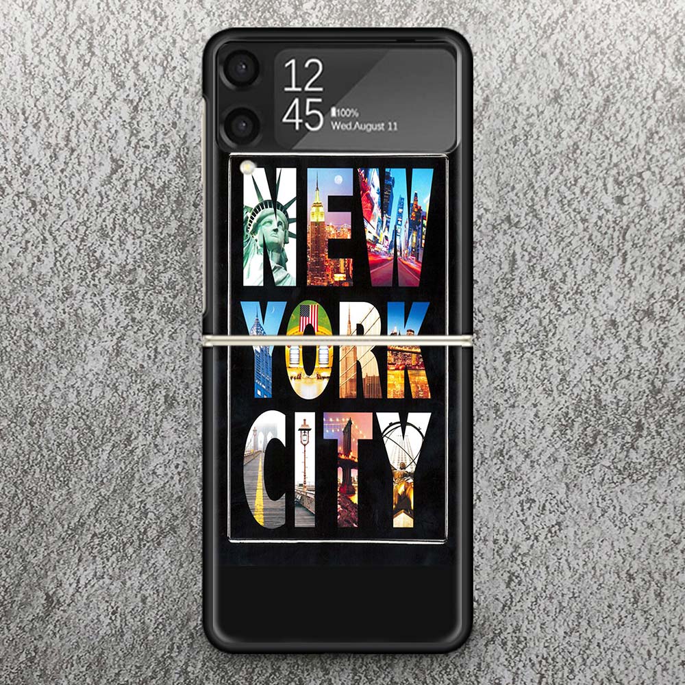 NYC New York City Print Case For Samsung Galaxy Z Flip 3 4 5 6 7 5G Phone Shell Flip7 Flip6 Flip5 Flip4 Flip3 Pattern Cover For