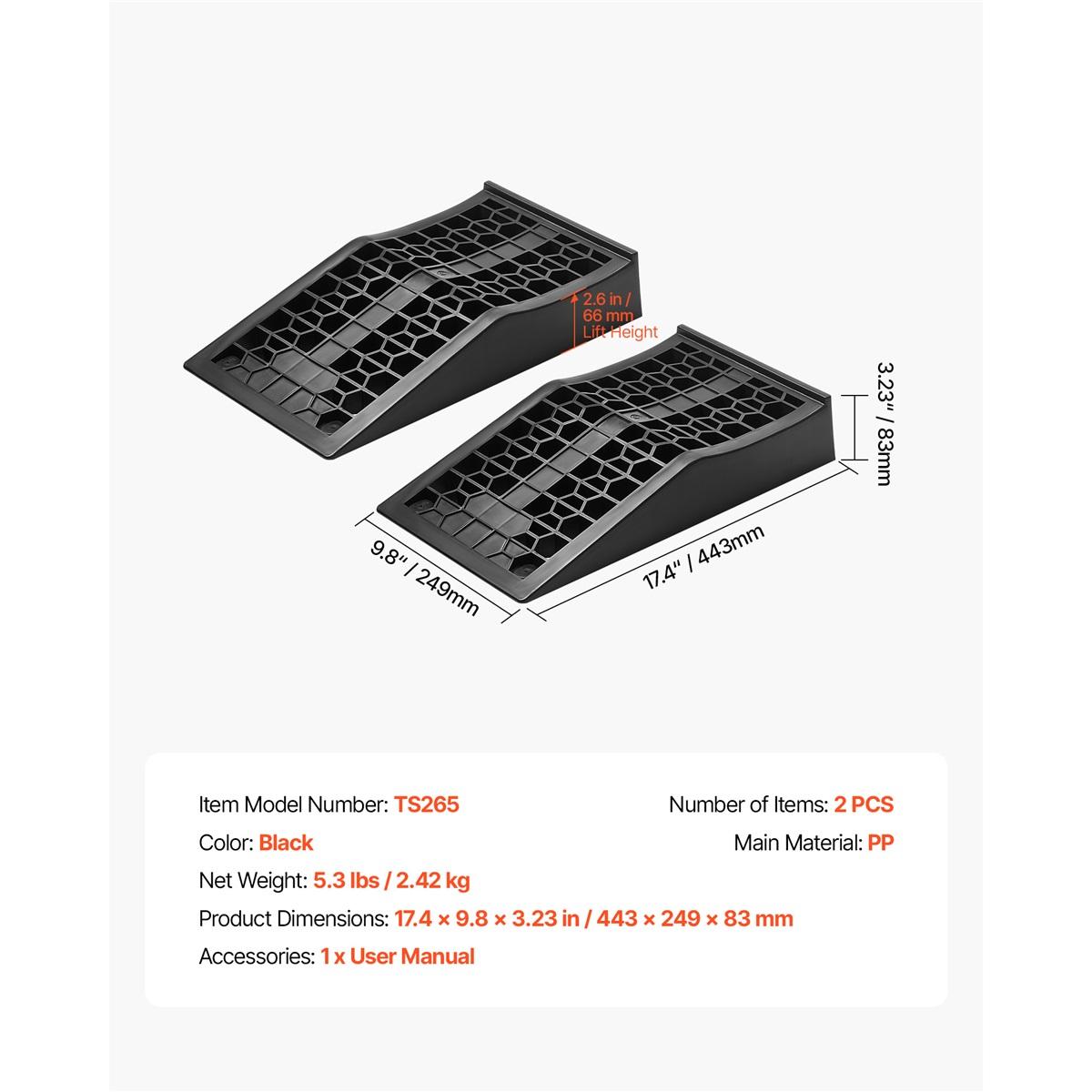 Car Ramps 2 PCS 20000 lbs GVW Capacity Portable Low Profile Car Service Ramps for Home Garage Maintenance & Oil Changes 2.6inch