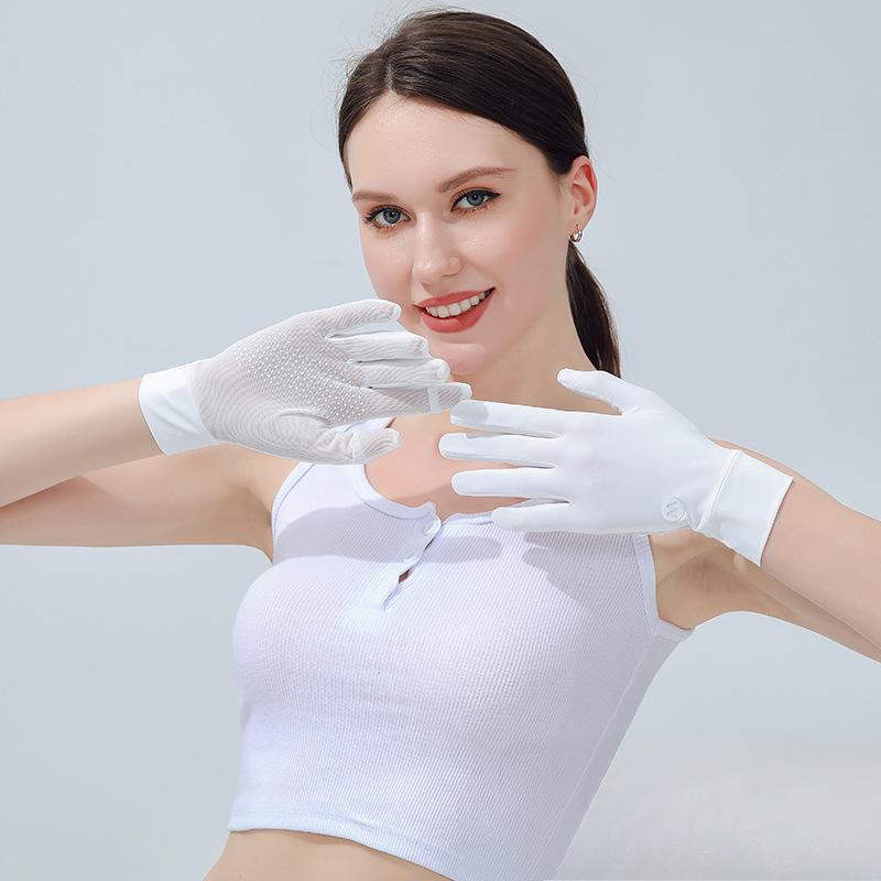 Summer Ice Silk Sunscreen Gloves for Women Outdoor Driving and Riding Non Slip Breathable Thin Style Finger Exposed Touch Screen Gloves