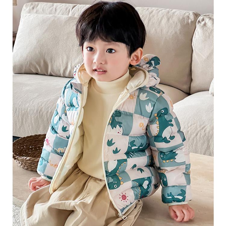 boy's and Girls' warm cotton-padded clothes winter baby girl thickened short cotton-padded hooded jacket children's autumn cute cartoon print coats