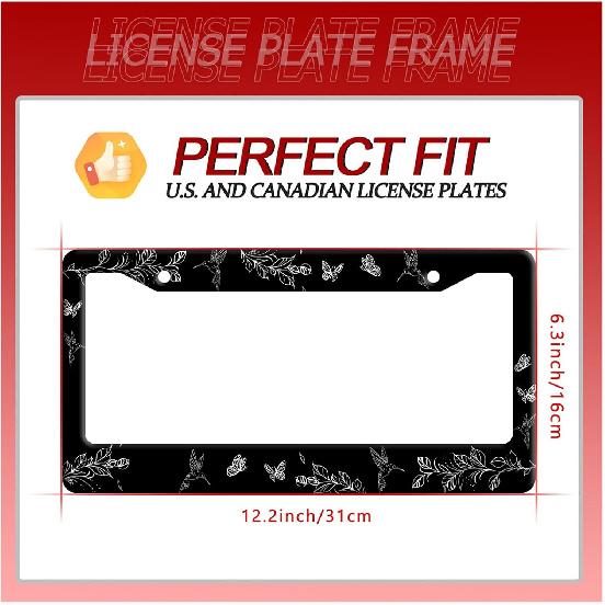 Black White Hummingbird License Plate Frame Leaves Floral Flowers License Plate Frames Funny Auto Accessory Stainless Steel Birds License Plate