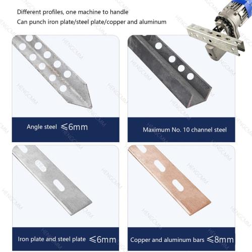 Elektrischer Hydraulischer Lochstanzer, 1300W Winkelprofilstahl Stanzwerkzeug, Hydraulischer Lochstanzer mit 5 Matrizen für Eisen-, Kupfer-, Aluminiumplatte und Winkel S