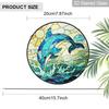 2D Flat Stained Glass Blue Dolphin Window Decoration, 6.3/7.87inches Ocean Theme Colored Glass Plate with Chain, Charming Indoor/Outdoor Sun Catcher