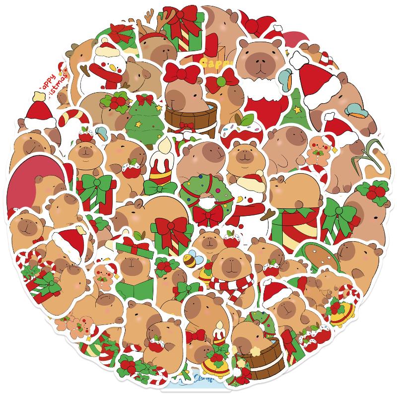 50Pcs Cute Christmas Capybara Stickers Diy Decoration Stationery Guitar Phone Notebook Scrapbook Creative Decals Kids Toys Gift