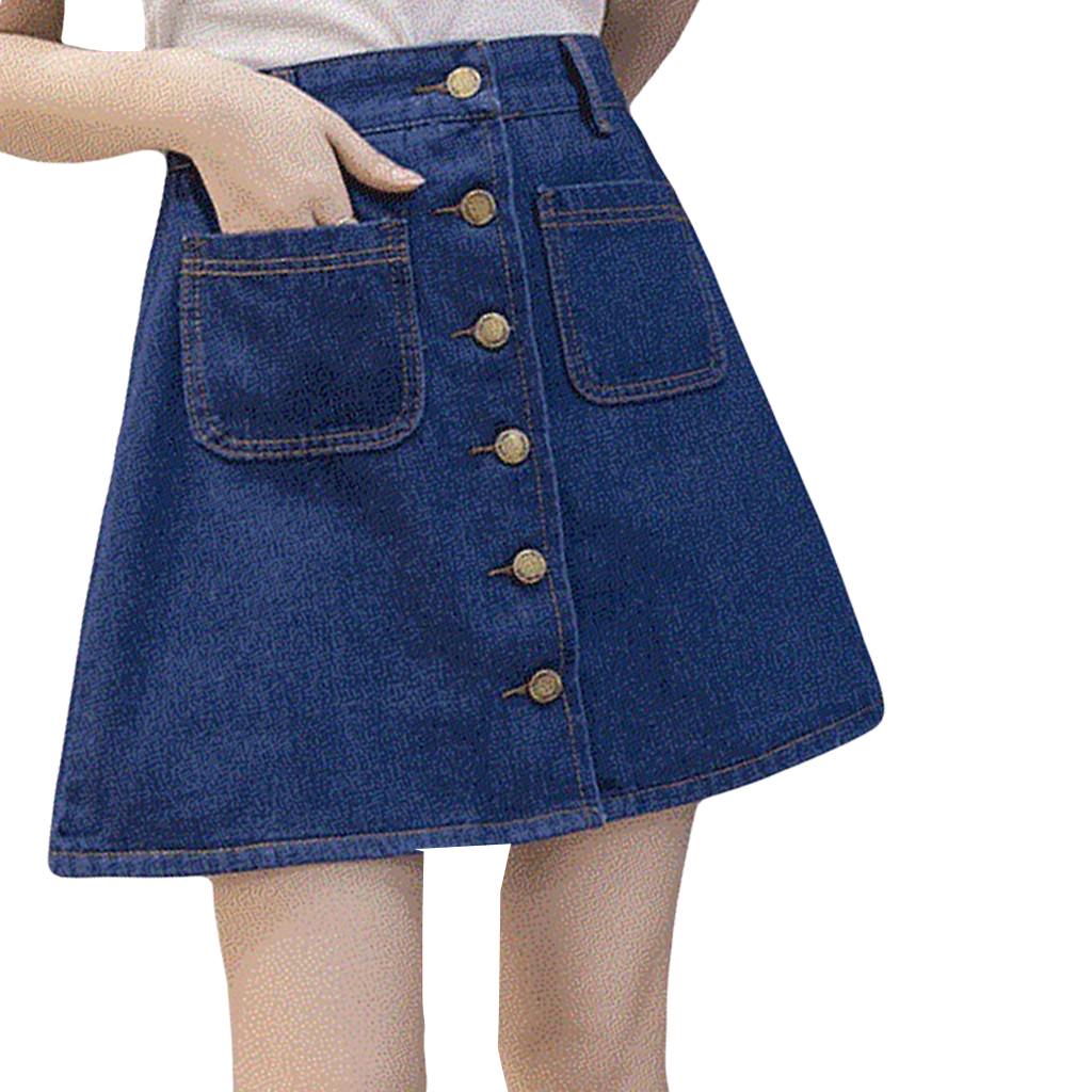 Gihuo Womens Casual Button Front Denim A-Line Pleated Mini Denim Skirt Gihuo Womens Casual Button Front Denim A-Line Pleated Mini Denim Skirt