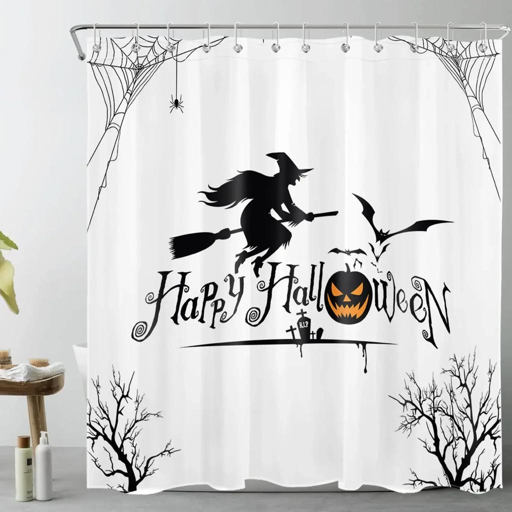 Spookgordijn Gothic Horror Halloween ZwartWit Vleermuizen Polyester Stof Badkamer Bad