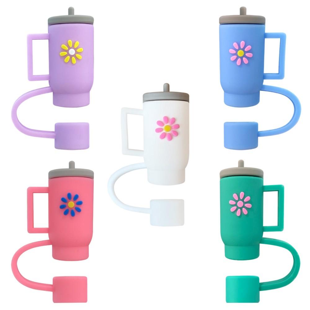 5 pieces of straw cap, reusable, easy to clean silicone straw cap, suitable for 10mm diameter straw cute decorative accessories