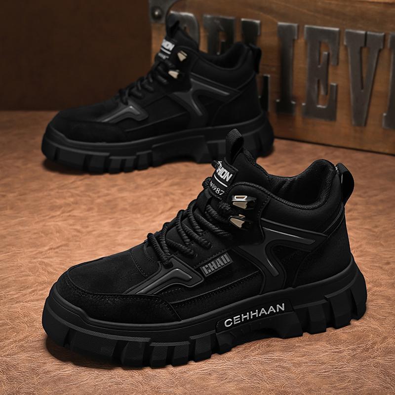 

Новые спортивные туфли мужские удобные PU кожа толстая подошва высокие мужские кроссовки дизайнерские мужские беговые Tide молодежная сетчатая обувь для мужчин 39 чёрный