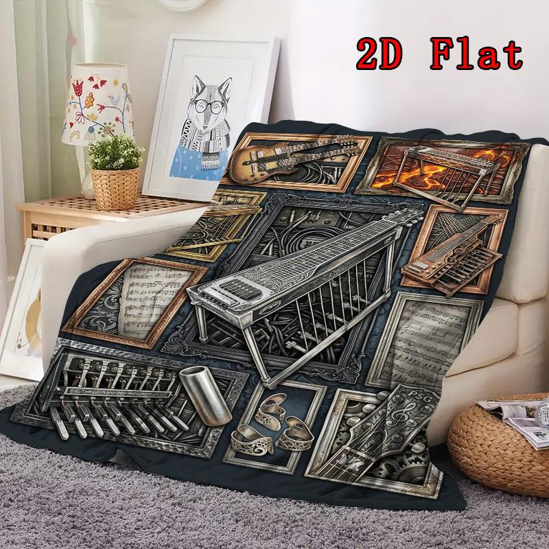Steampunk Musical Instruments 2D Flat Pattern Flannel Blanket, High Quality All Seasons, Home Decor, Warmth and Comfort, Perfect for Christmas Gifts.